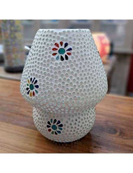 Lampada etnica a Mosaico in vetro colorato altezza 23CM rotonda LAMP394
