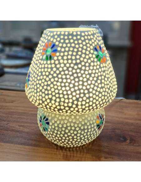 Lampada etnica a Mosaico in vetro colorato altezza 23CM rotonda LAMP394
