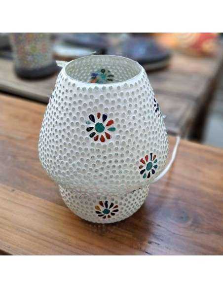 Lampada etnica a Mosaico in vetro colorato altezza 23CM rotonda LAMP394