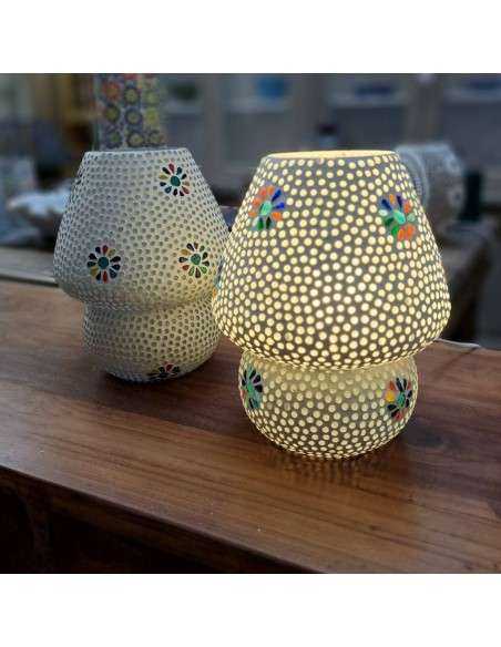 Lampada etnica a Mosaico in vetro colorato altezza 23CM rotonda LAMP394
