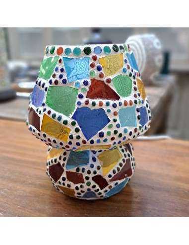 Lampada etnica a mosaico multicolore in vetro colorato altezza 17CM rotonda LAMP312s