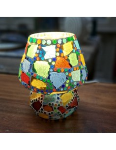 Lampada etnica a mosaico multicolore in vetro colorato altezza 17CM rotonda LAMP312s 2