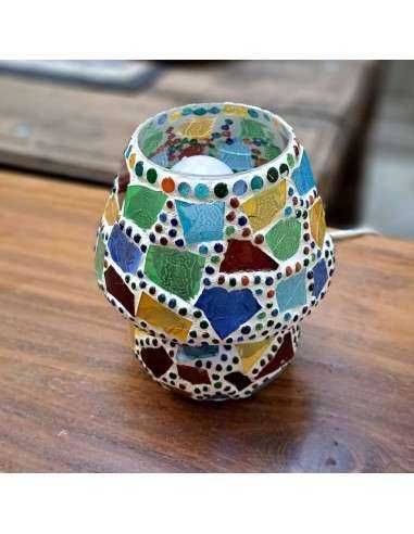 Lampada etnica a mosaico multicolore in vetro colorato altezza 17CM rotonda LAMP312s