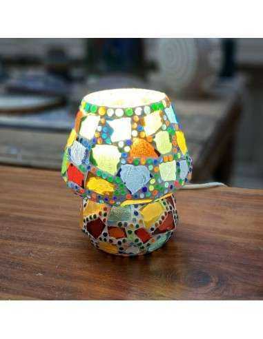 Lampada etnica a mosaico multicolore in vetro colorato altezza 17CM rotonda LAMP312s