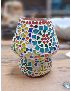 Lampada etnica a mosaico a goccia in vetro colorato altezza 17CM rotonda LAMP393s
