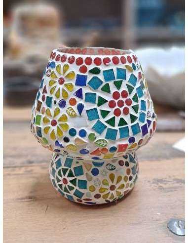 Lampada etnica a mosaico a goccia in vetro colorato altezza 17CM rotonda LAMP393s