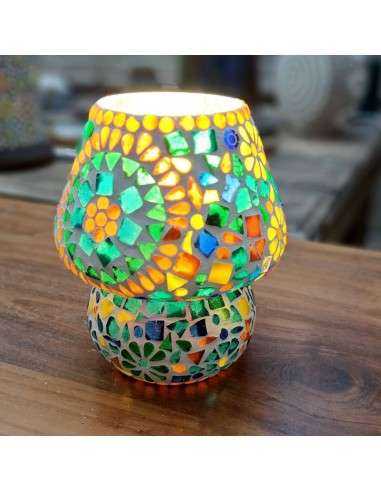 Lampada etnica a mosaico a goccia in vetro colorato altezza 17CM rotonda LAMP393s