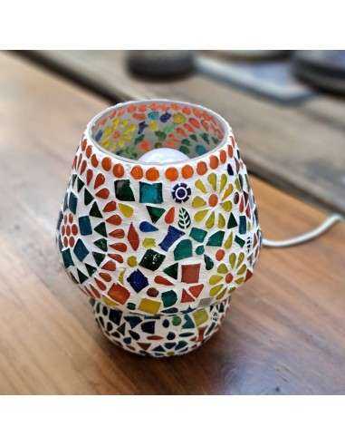 Lampada etnica a mosaico a goccia in vetro colorato altezza 17CM rotonda LAMP393s