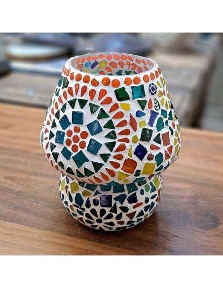 Lampada etnica a mosaico a goccia in vetro colorato altezza 17CM rotonda LAMP393s