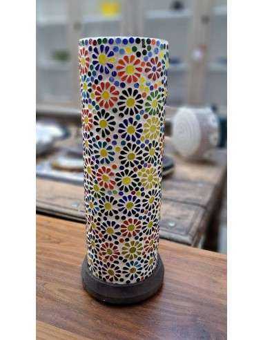 Lampada etnica a mosaico cilindrica in vetro colorato altezza 33CM rotonda LAMP393s