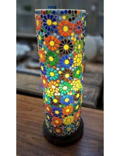 Lampada etnica a mosaico cilindrica in vetro colorato altezza 33CM rotonda LAMP393s 2