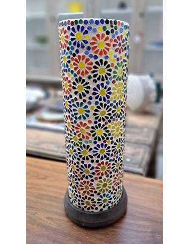 Lampada etnica a mosaico cilindrica in vetro colorato altezza 33CM rotonda LAMP393s