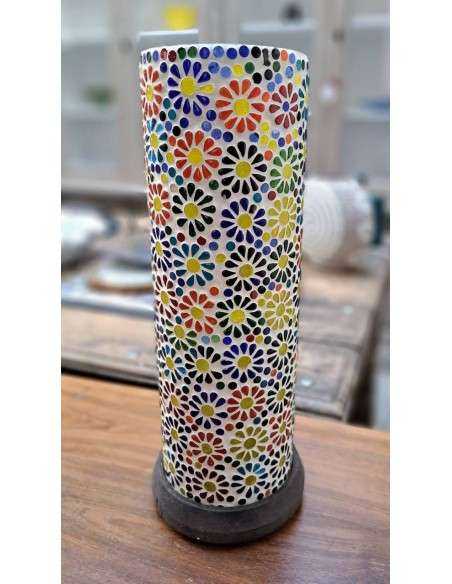 Lampada etnica a mosaico cilindrica in vetro colorato altezza 33CM rotonda LAMP393s