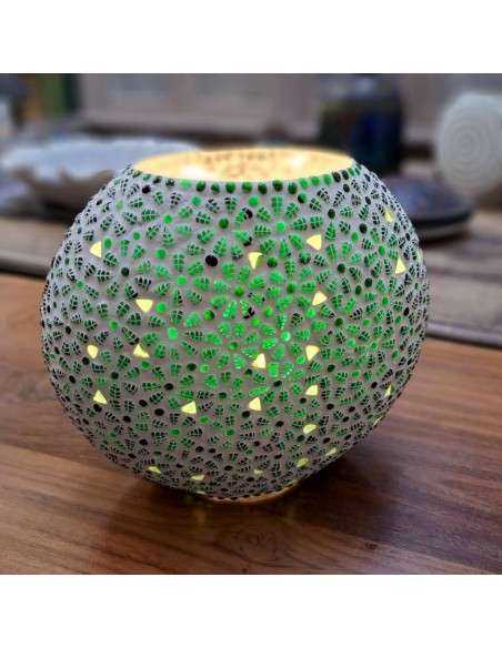 Lampada etnica a mosaico fiori verdi forma ellissi LAMP129