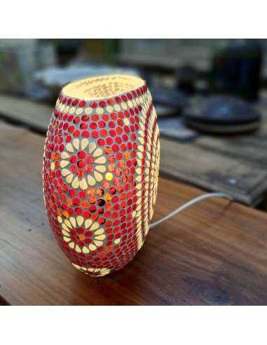 Lampada etnica a mosaico colore rosso/arancione forma ellissi LAMP129
