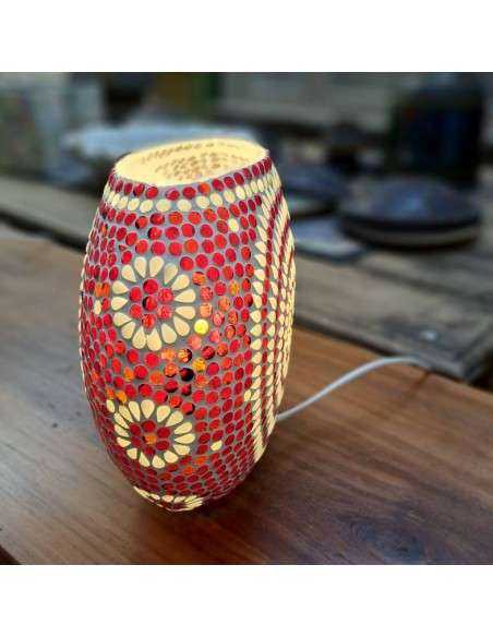 Lampada etnica a mosaico colore rosso/arancione forma ellissi LAMP129