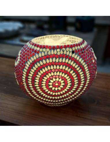 Lampada etnica a mosaico colore rosso/arancione forma ellissi LAMP129