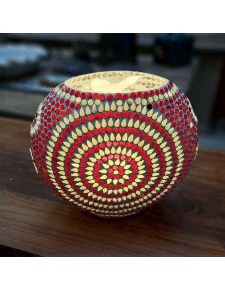 Lampada etnica a mosaico colore rosso/arancione forma ellissi LAMP129