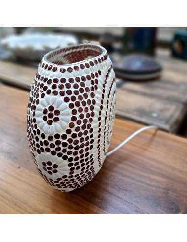 Lampada etnica a mosaico colore rosso/arancione forma ellissi LAMP129