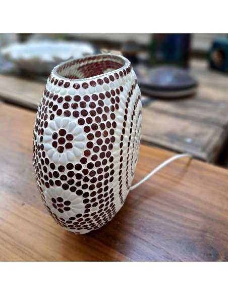 Lampada etnica a mosaico colore rosso/arancione forma ellissi LAMP129