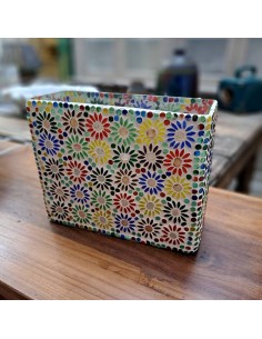Lampada etnica a mosaico colore bianco e vetrini multicolore forma rettangolare LAMP831