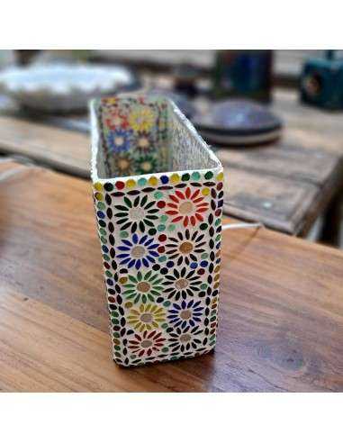 Lampada etnica a mosaico colore bianco e vetrini multicolore forma rettangolare LAMP831