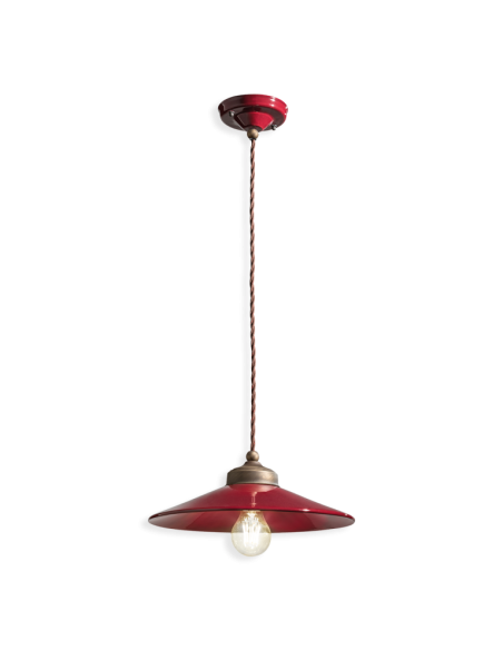 Lampada a sospensione retrò con paralume a cappello ferroluce C1635