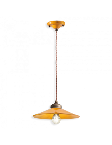 Lampada a sospensione retrò con paralume a cappello ferroluce C1635