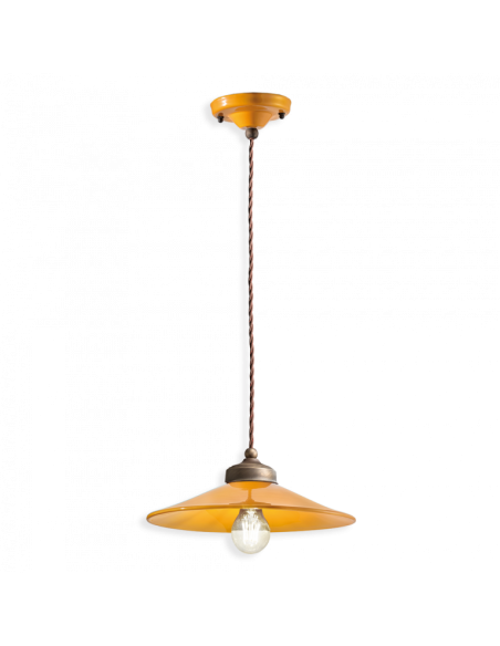 Lampada a sospensione retrò con paralume a cappello ferroluce C1635