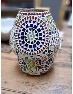 Lampada etnica a Mosaico in vetro colorato altezza 23CM rotonda LAMP393