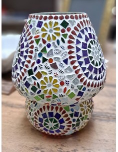Lampada etnica a Mosaico in vetro colorato altezza 23CM rotonda LAMP393 2