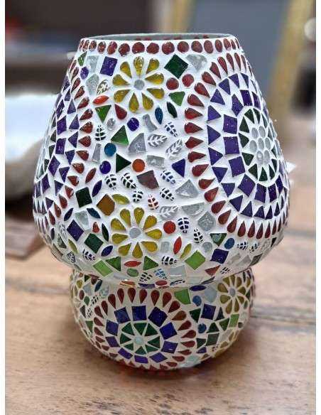 Lampada etnica a Mosaico in vetro colorato altezza 23CM rotonda LAMP393
