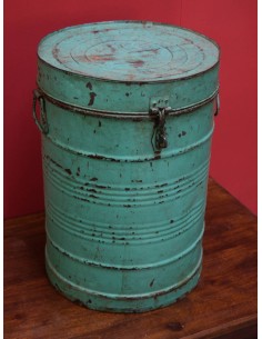 Bidone in Ferro Vintage con Coperchio provenienza India colore Verde altezza 53cm TM141A