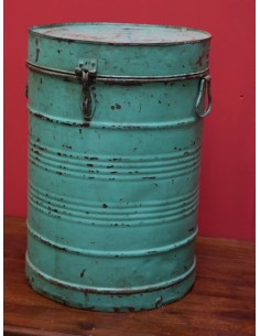 Bidone in Ferro Vintage con Coperchio provenienza India colore Verde altezza 53cm TM141A 2