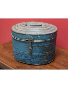 Bidone in Ferro Vintage con Coperchio provenienza India colore Blu altezza 30cm TM144