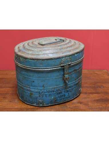 Bidone in Ferro Vintage con Coperchio provenienza India colore Blu altezza 30cm TM144