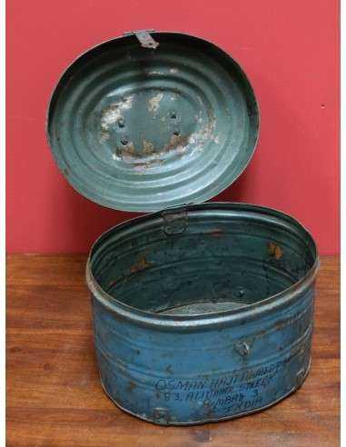 Bidone in Ferro Vintage con Coperchio provenienza India colore Blu altezza 30cm TM144