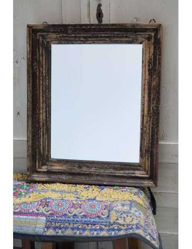 Cornici specchio in legno di teak colore giallo decapato, epoca coloniale 46x56cm TM129