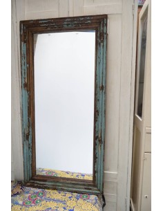 Cornici specchio in legno di teak finitura shabby colore blu, epoca coloniale 61x123cm TM128