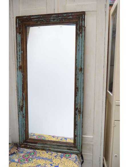 Cornici specchio in legno di teak finitura shabby colore blu, epoca coloniale 61x123cm TM128