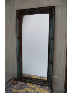 Cornici specchio in legno di teak finitura shabby colore blu, epoca coloniale 61x123cm TM128 2