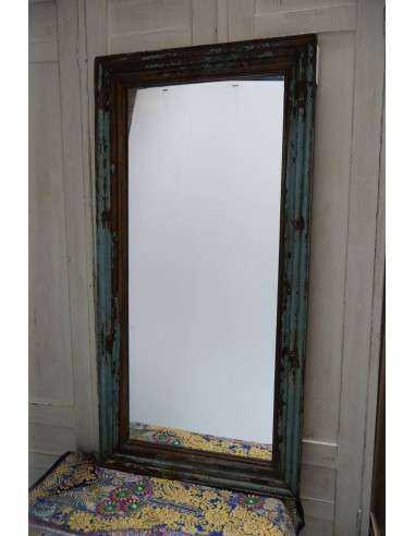 Cornici specchio in legno di teak finitura shabby colore blu, epoca coloniale 61x123cm TM128