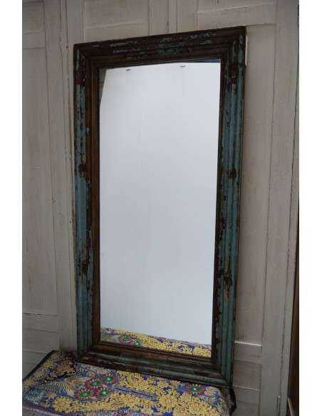 Cornici specchio in legno di teak finitura shabby colore blu, epoca coloniale 61x123cm TM128