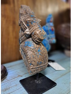 Scultura in legno su basamento in ferro testa cavallo finitura legno H30cm cx193 2