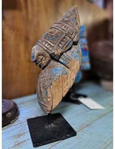 Scultura in legno su basamento in ferro testa cavallo finitura legno H30cm cx193