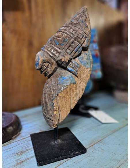 Scultura in legno su basamento in ferro testa cavallo finitura legno H30cm cx193