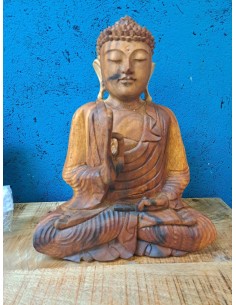 Statua Buddha Thailandese Gambe Incrociate in Legno Doppio Colore H 42cm ALNRAN014