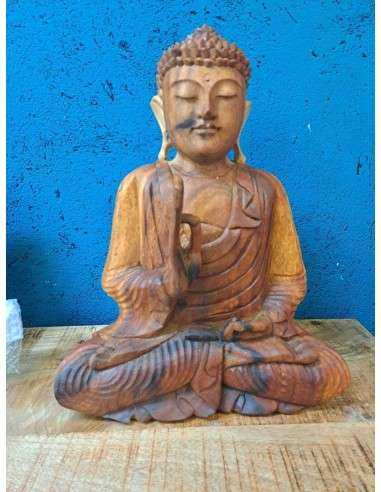 Statua Buddha Thailandese Gambe Incrociate in Legno Doppio Colore H 42cm ALNRAN014