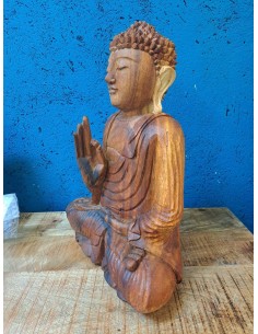 Statua Buddha Thailandese Gambe Incrociate in Legno Doppio Colore H 42cm ALNRAN014 2