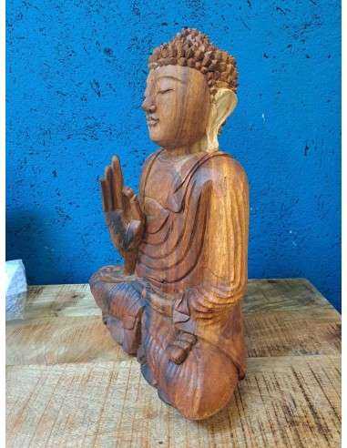Statua Buddha Thailandese Gambe Incrociate in Legno Doppio Colore H 42cm ALNRAN014